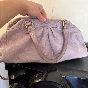 Purple Shoulder Bag with Gold Hardware and Structured Design